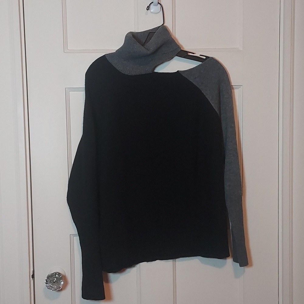 JAMISON Farrah Black Gray Turtleneck Cut Out Sweater